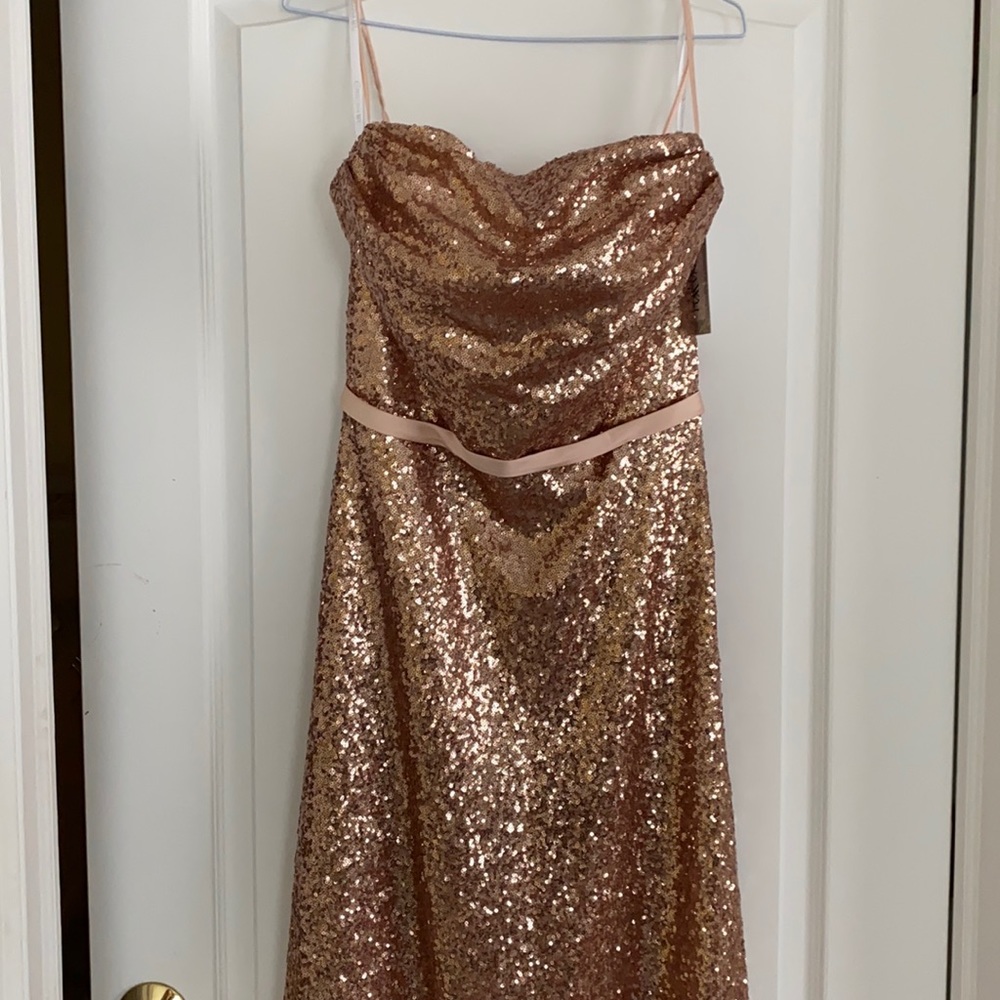 Christina Wu Rose Gold Sequin Bridesmaid Dress